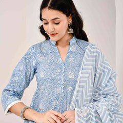 Gul Bahar Sky Blue Cotton Suit Set with Mulmul Dupatta