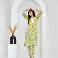 Noor Green & White Block Printed Cotton Co-ord Set
