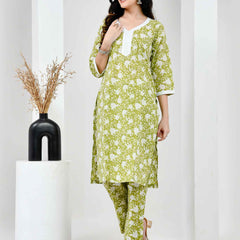 Noor Green & White Block Printed Cotton Co-ord Set