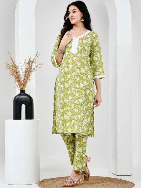 Noor Green & White Block Printed Cotton Co-ord Set