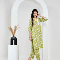 Noor Green & White Block Printed Cotton Co-ord Set