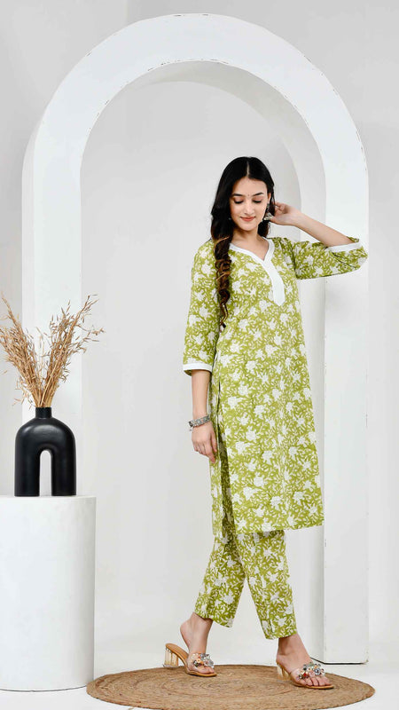 Noor Green & White Block Printed Cotton Co-ord Set