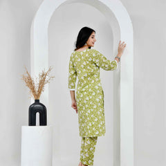 Noor Green & White Block Printed Cotton Co-ord Set