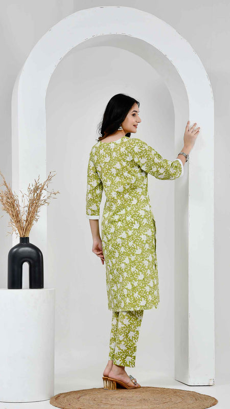 Noor Green & White Block Printed Cotton Co-ord Set