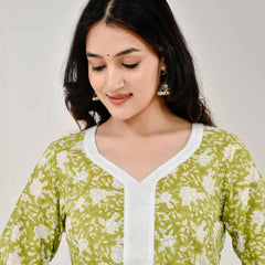 Noor Green & White Block Printed Cotton Co-ord Set