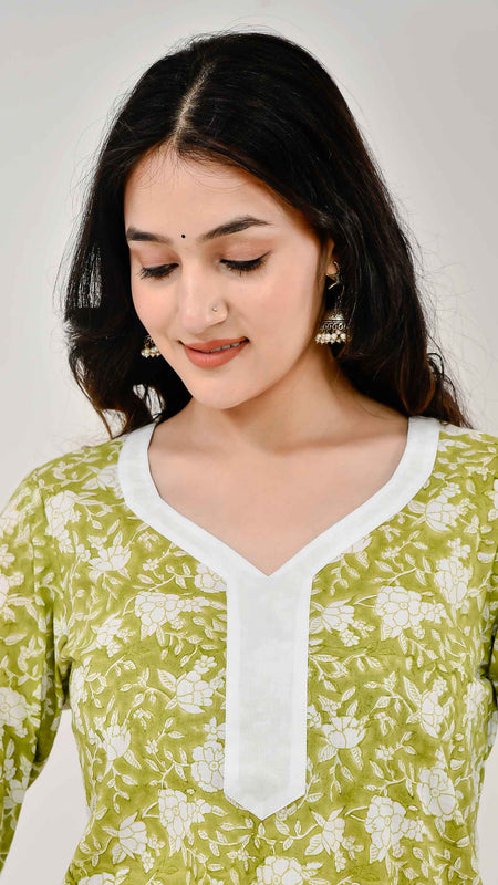 Noor Green & White Block Printed Cotton Co-ord Set