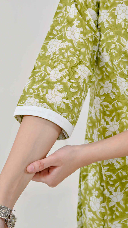 Noor Green & White Block Printed Cotton Co-ord Set