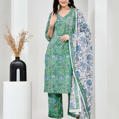 Neel Vanika Green Cotton Suit Set With Mulmul Dupatta