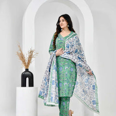 Neel Vanika Green Cotton Suit Set With Mulmul Dupatta