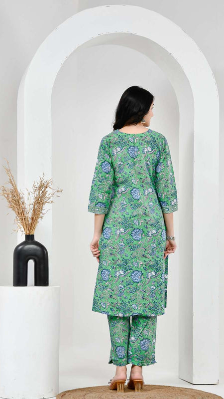 Neel Vanika Green Cotton Suit Set With Mulmul Dupatta