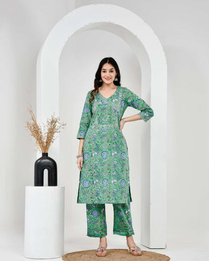 Neel Vanika Green Cotton Suit Set With Mulmul Dupatta