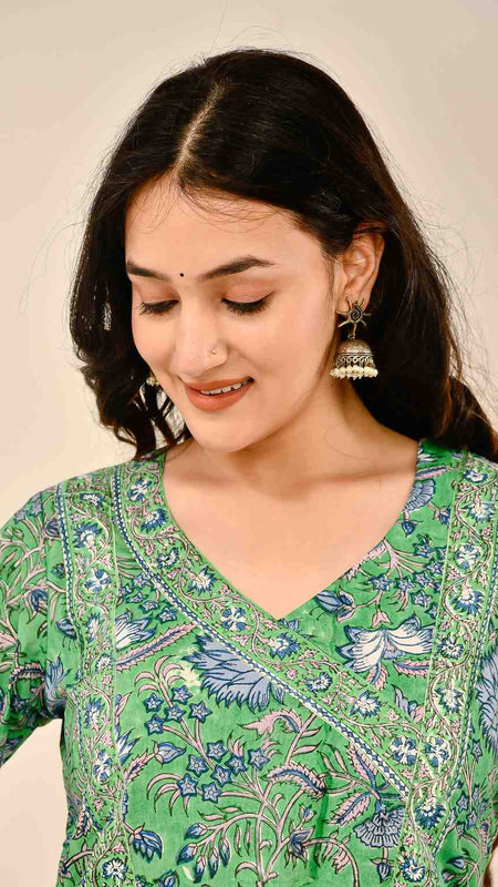 Neel Vanika Green Cotton Suit Set With Mulmul Dupatta