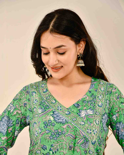Neel Vanika Green Cotton Suit Set With Mulmul Dupatta