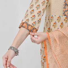 Mehka Saawan Peach Cotton Suit Set with Kota Doriya Dupatta