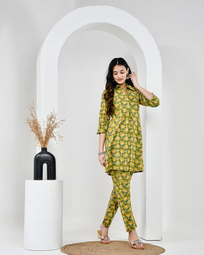 Yellow Floral Cotton Co-Ord Set