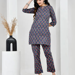 Midnight Garden Navy Blue Printed Cotton Co-ord Set