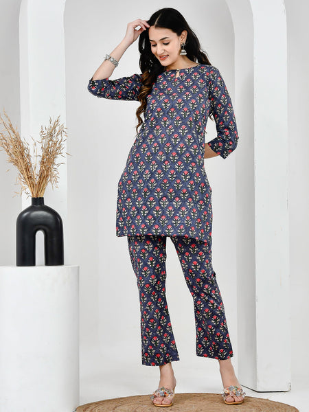 Midnight Garden Navy Blue Printed Cotton Co-ord Set