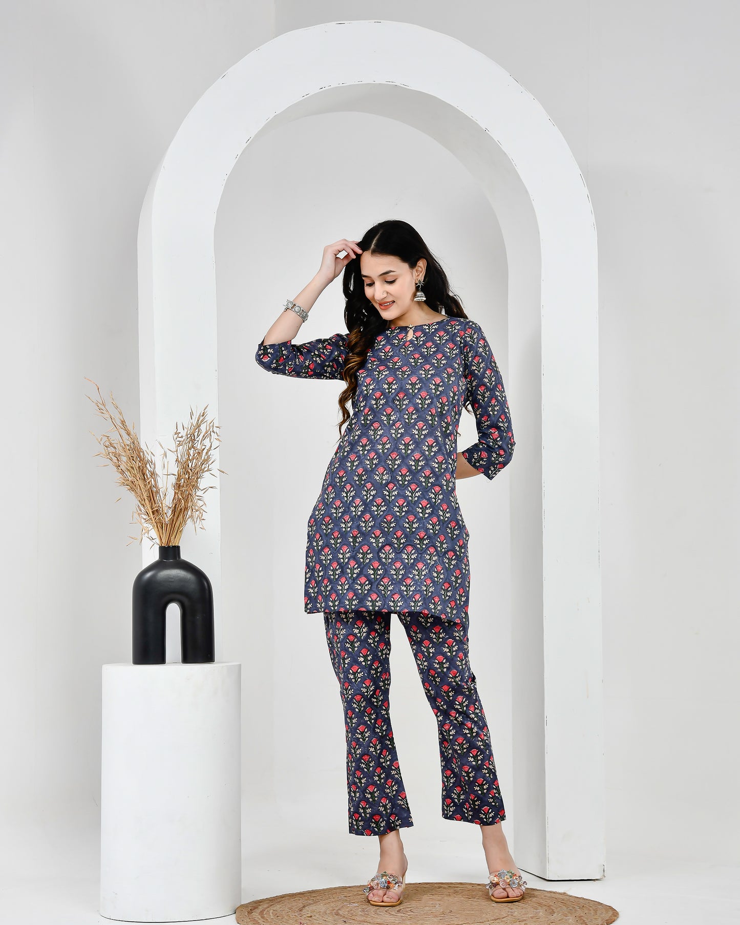 Midnight Garden Navy Blue Printed Cotton Cord Set