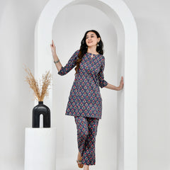 Midnight Garden Navy Blue Printed Cotton Co-ord Set