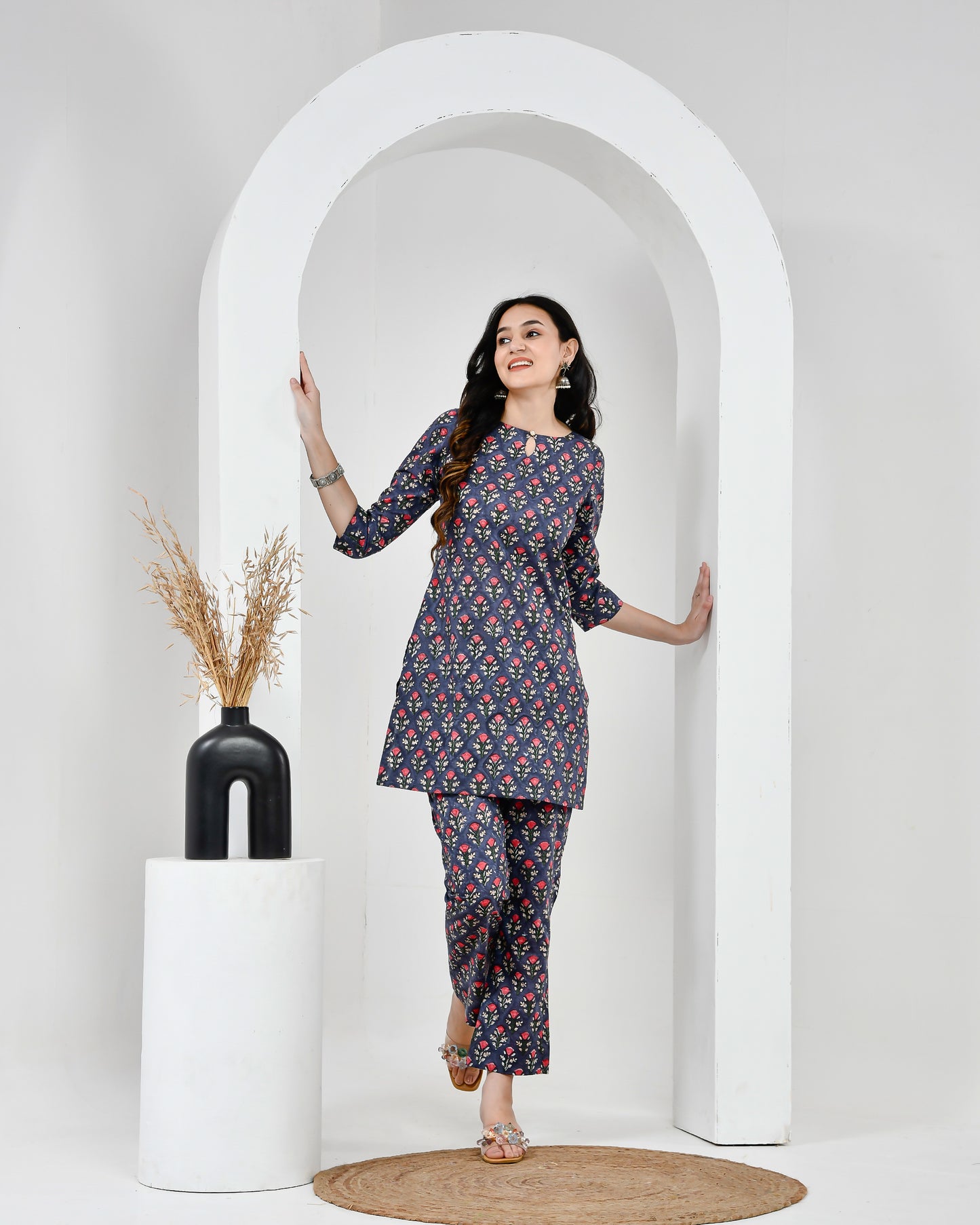 Midnight Garden Navy Blue Printed Cotton Cord Set