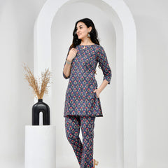 Midnight Garden Navy Blue Printed Cotton Co-ord Set