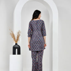 Midnight Garden Navy Blue Printed Cotton Co-ord Set