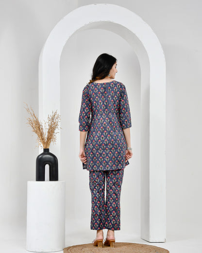 Midnight Garden Navy Blue Printed Cotton Co-ord Set