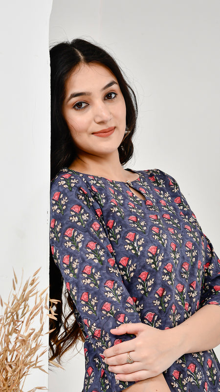 Midnight Garden Navy Blue Printed Cotton Co-ord Set