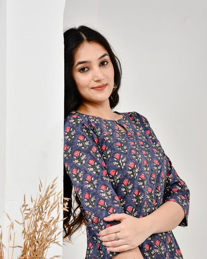 Midnight Garden Navy Blue Printed Cotton Co-ord Set