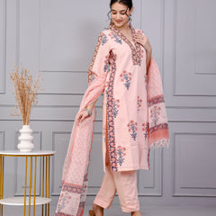 Neel Tara Blush Pink Cotton Suit Set With Kota Doriya Dupatta