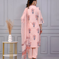 Neel Tara Blush Pink Cotton Suit Set With Kota Doriya Dupatta