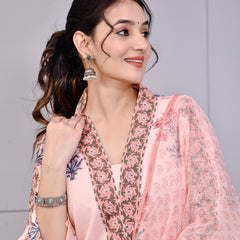 Neel Tara Blush Pink Cotton Suit Set With Kota Doriya Dupatta