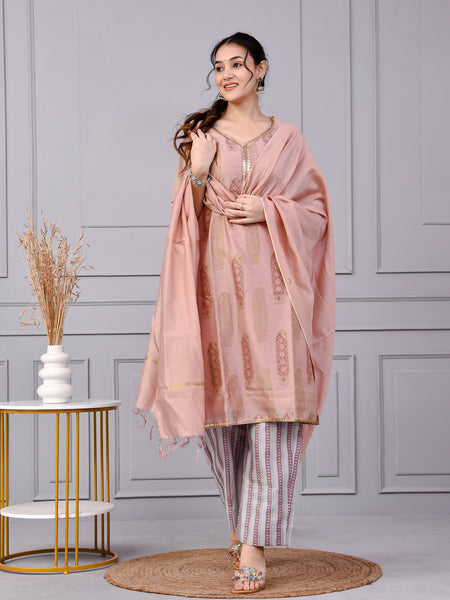 Zehra Zari Onion Cotton Suit Set with Chanderi Dupatta