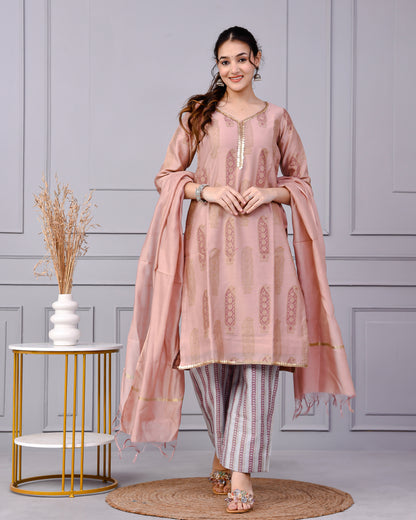 Zehra Zari Onion Cotton Suit Set with Chanderi Dupatta