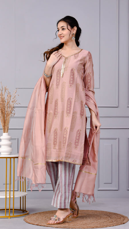 Zehra Zari Onion Cotton Suit Set with Chanderi Dupatta