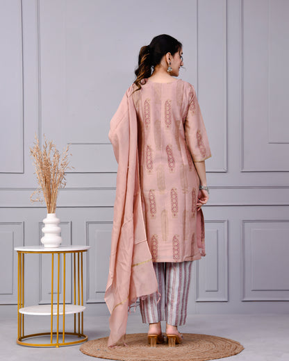 Zehra Zari Onion Cotton Suit Set with Chanderi Dupatta