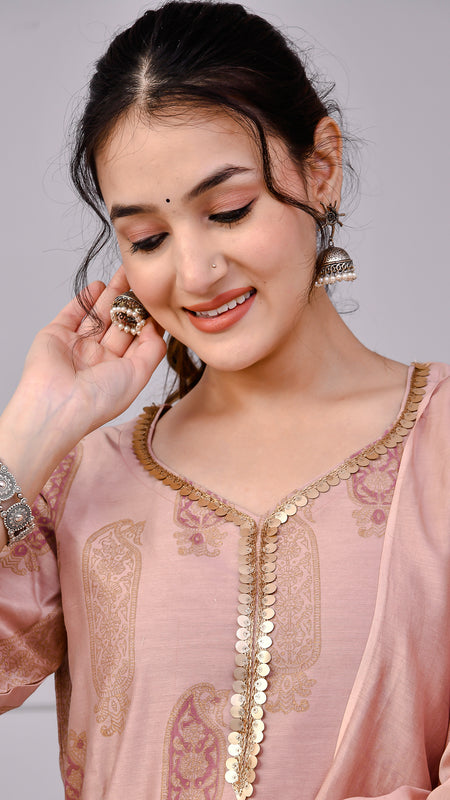 Zehra Zari Onion Cotton Suit Set with Chanderi Dupatta