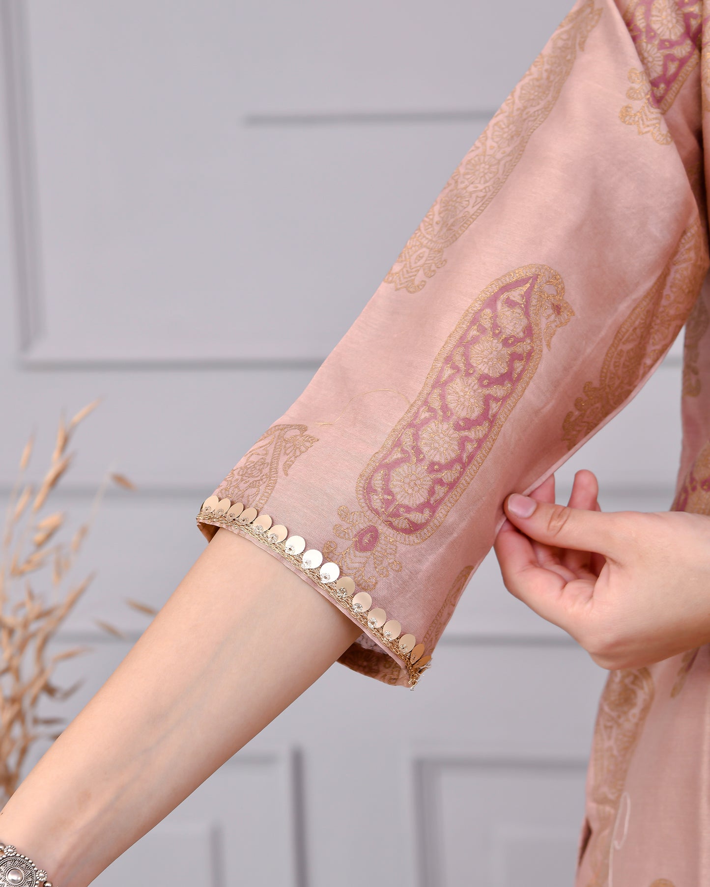 Zehra Zari Onion Cotton Suit Set with Chenderi Dupatta