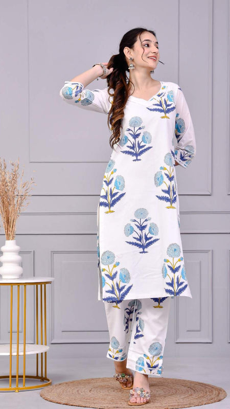 Kohinoor White Block Print Co-ord Set