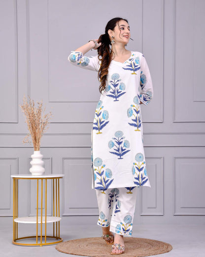 Kohinoor White Block Print Co-ord Set