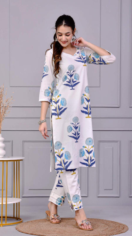 Kohinoor White Block Print Co-ord Set