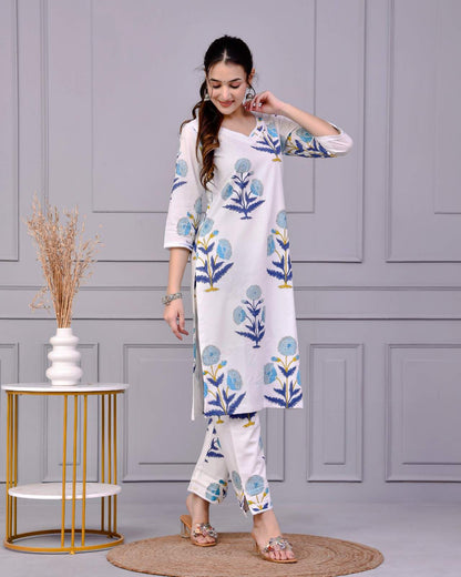 Kohinoor White Block Print Co-ord Set