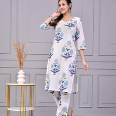 Kohinoor White Block Print Co-ord Set