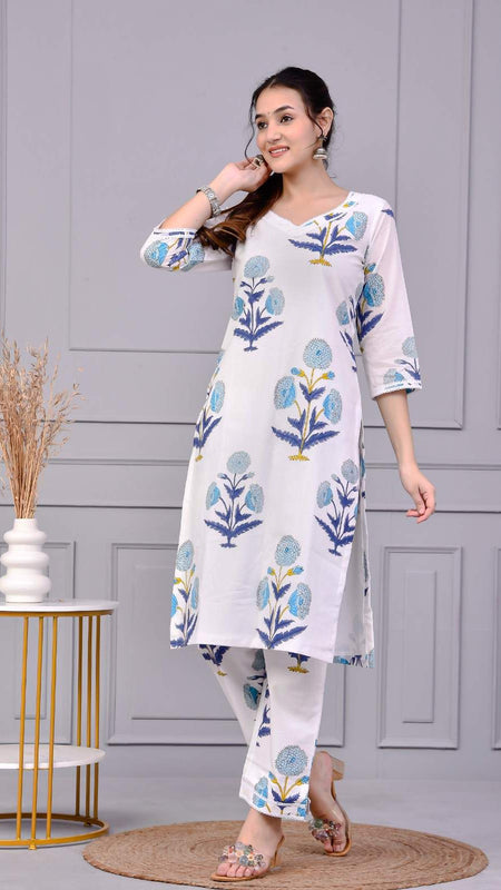 Kohinoor White Block Print Co-ord Set