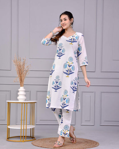 Kohinoor White Block Print Co-ord Set