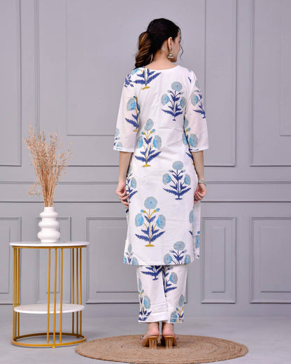Kohinoor White Block Print Co-ord Set