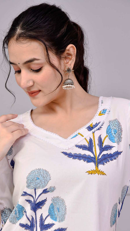 Kohinoor White Block Print Co-ord Set