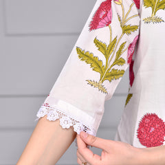 Noor White & Pink Block Print Floral Cotton Co-ord Set