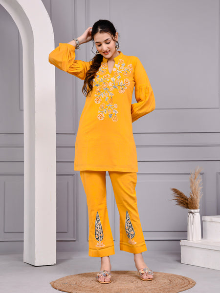 Sunshine Mustard Yellow Cotton Block Print Co-ord Set