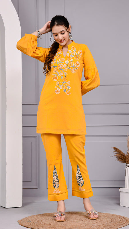 Sunshine Mustard Yellow Cotton Block Print Co-ord Set